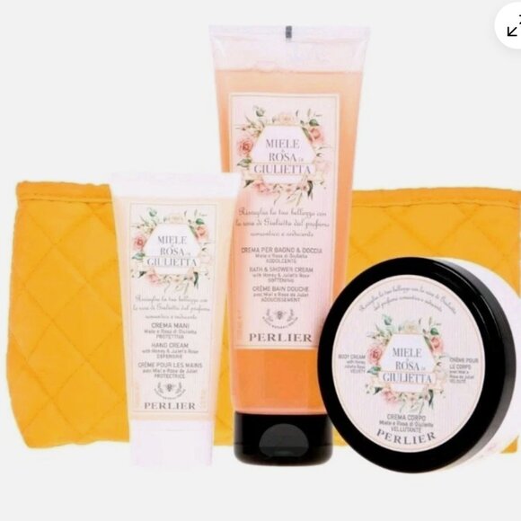 Perlier 3-piece Bath & Body Kit w/Bag Honey & Juliet's Rose-NEW Sealed - Picture 1 of 1